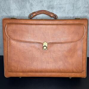 Vintage Brown Leather Airway Footed Briefcase W/Side Pouch Latch Lock W/Keys